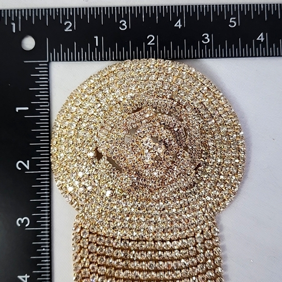 Large Statement Rose Flower Brooch Pin Yellow Gold Rhinestone Fringe New - Picture 11 of 13